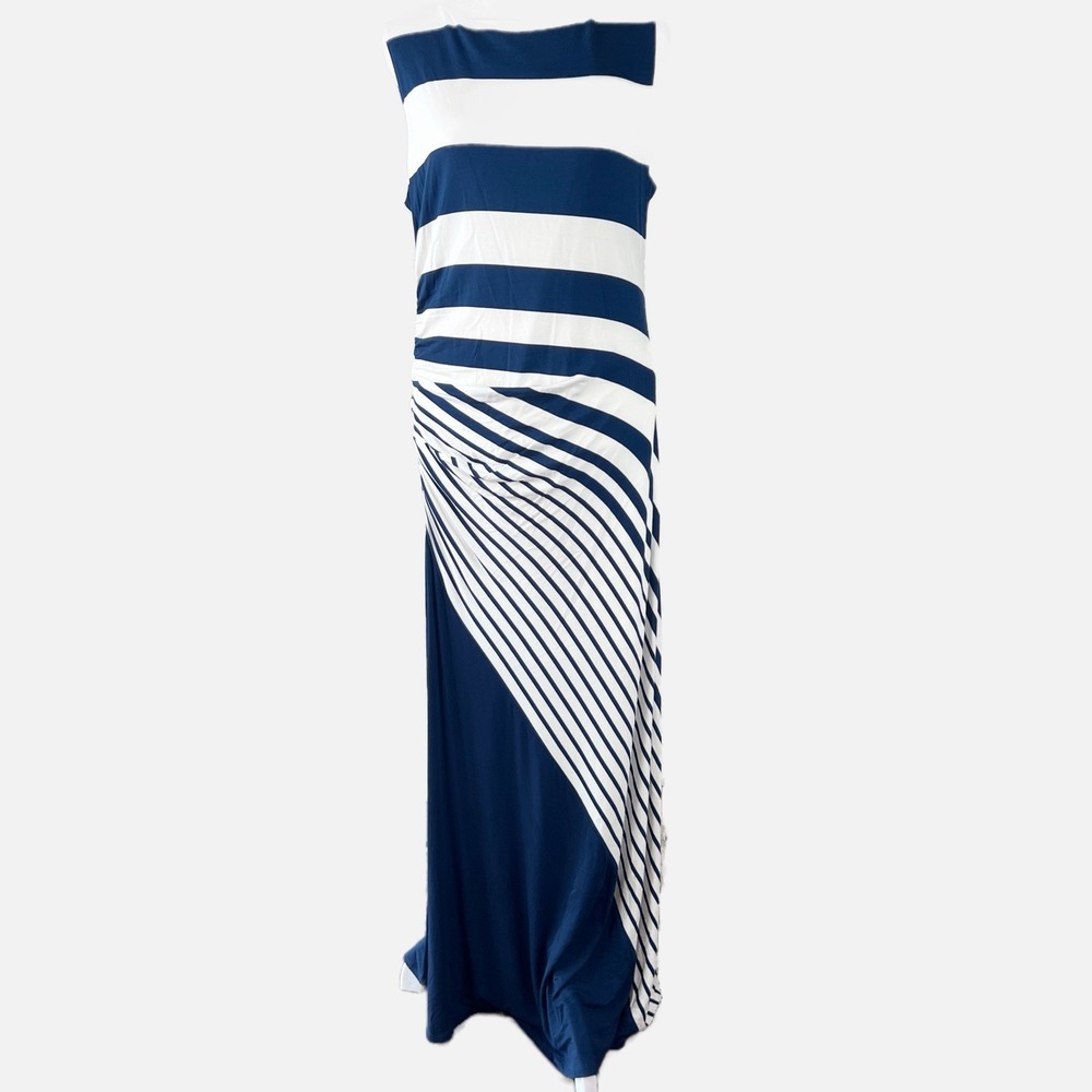SOFT SURROUNDINGS Navy White Striped Sleeveless Maxi Dress Size MEDIUM Petite‎